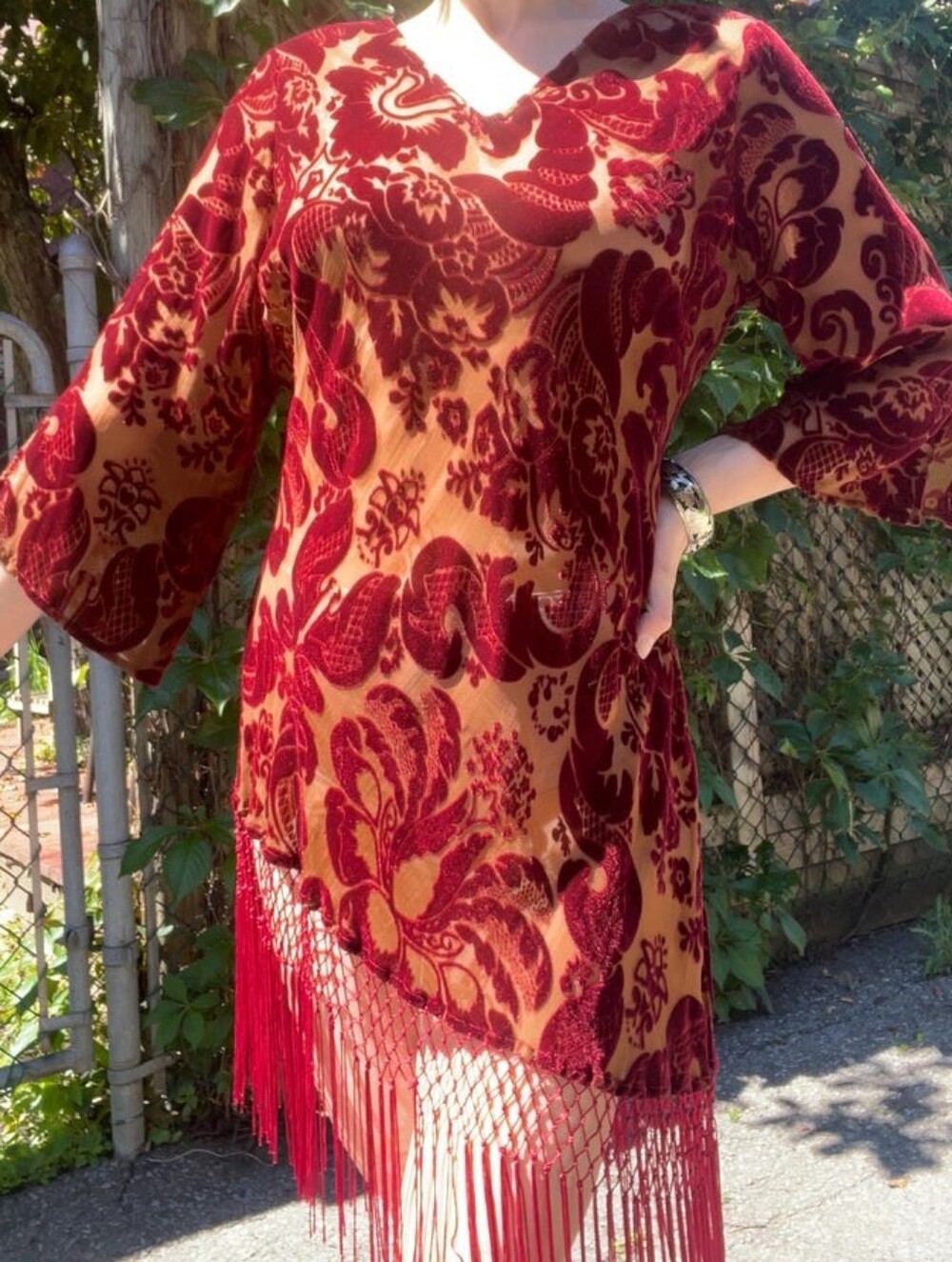 April Cornell Velvet Burn Out Fringe Dress